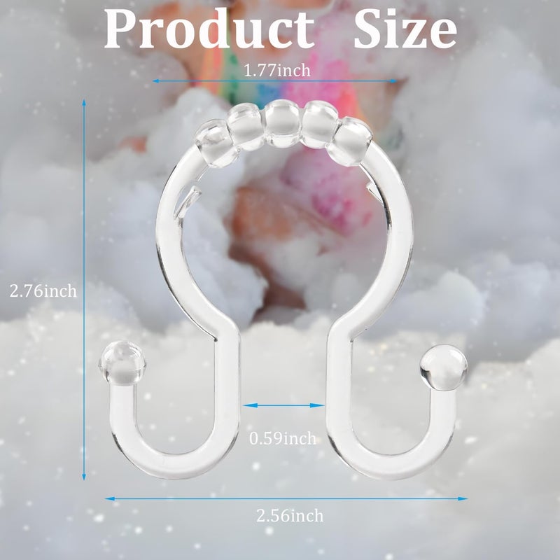 Resze Shower Curtain Hooks, 12 Pcs Clear Shower Curtain Rings, Plastic Glide Roller Shower Hooks, Rust Proof Anti-Drop Shower Rings, Smooth Sliding Double Hooks for Bathroom Shower Rods Curtains - Image 2